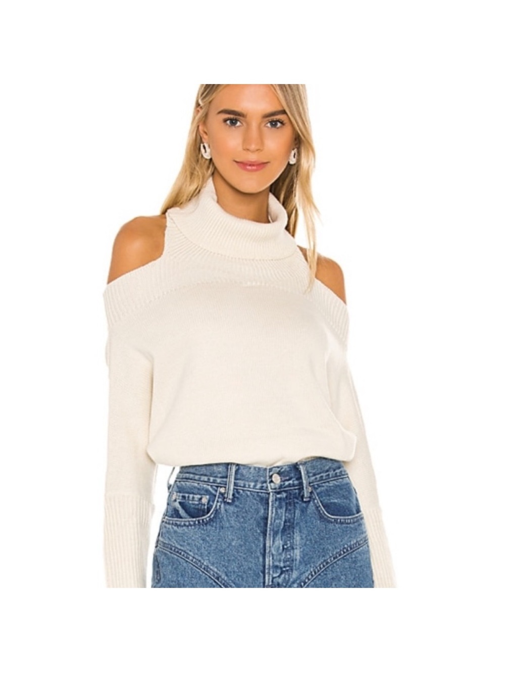Lovers + Friends Women's Knit Turtleneck Sweater Long Sleeves Cream Size M